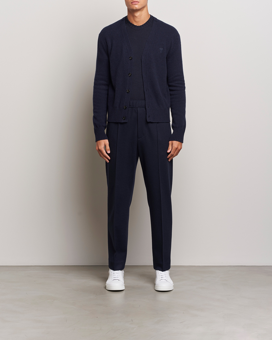 Herre | Gensere | AMI | Tonal Heart Logo Wool Cardigan Navy