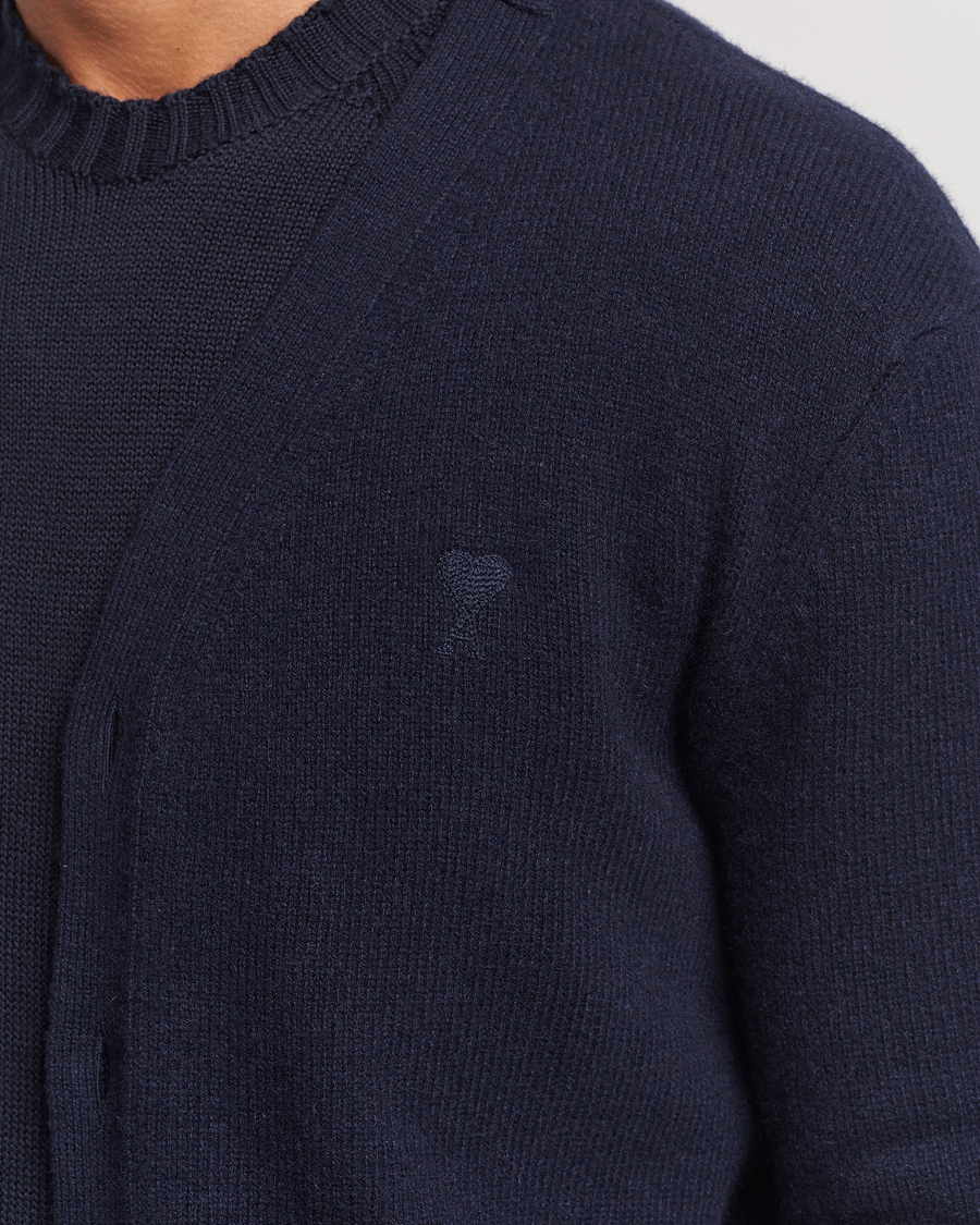 Herre | Gensere | AMI | Tonal Heart Logo Wool Cardigan Navy