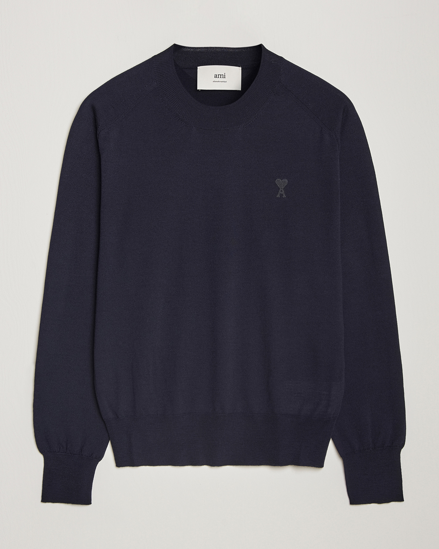 Herre | Gensere | AMI | Tonal Heart Logo Wool Crew Neck Navy