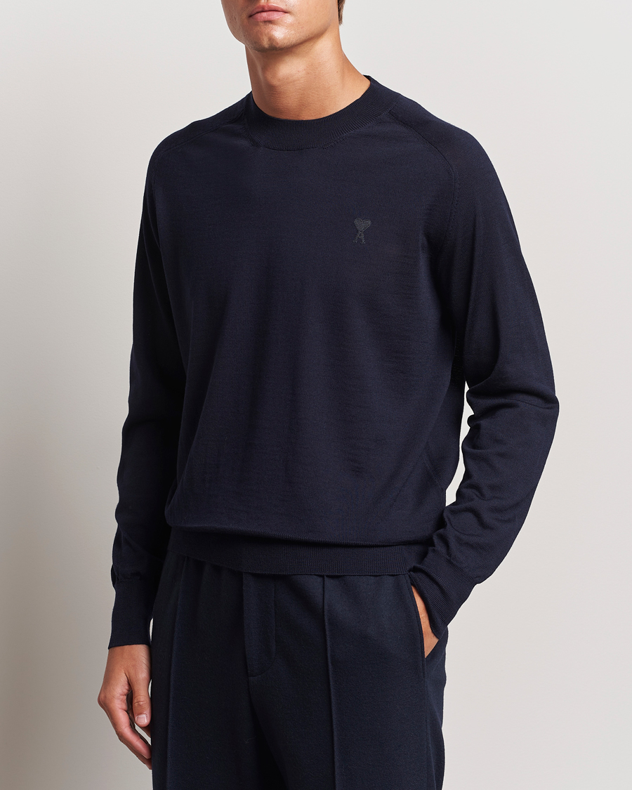 Herre | Gensere | AMI | Tonal Heart Logo Wool Crew Neck Navy