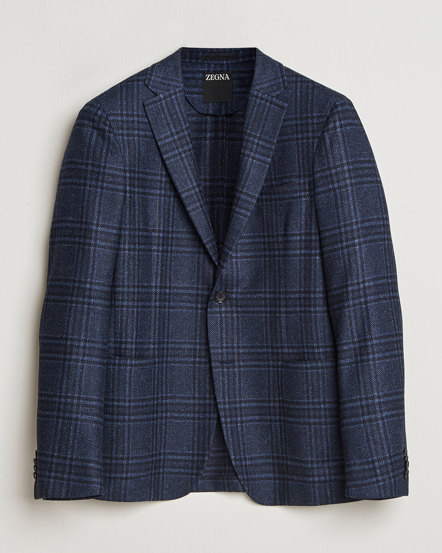 Herre | Dressjakker | Zegna | Unconstructed Wool/Silk Blazer Navy Check