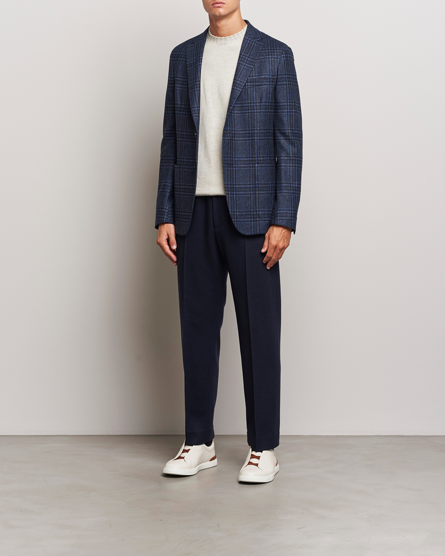 Herre | Dressjakker | Zegna | Unconstructed Wool/Silk Blazer Navy Check