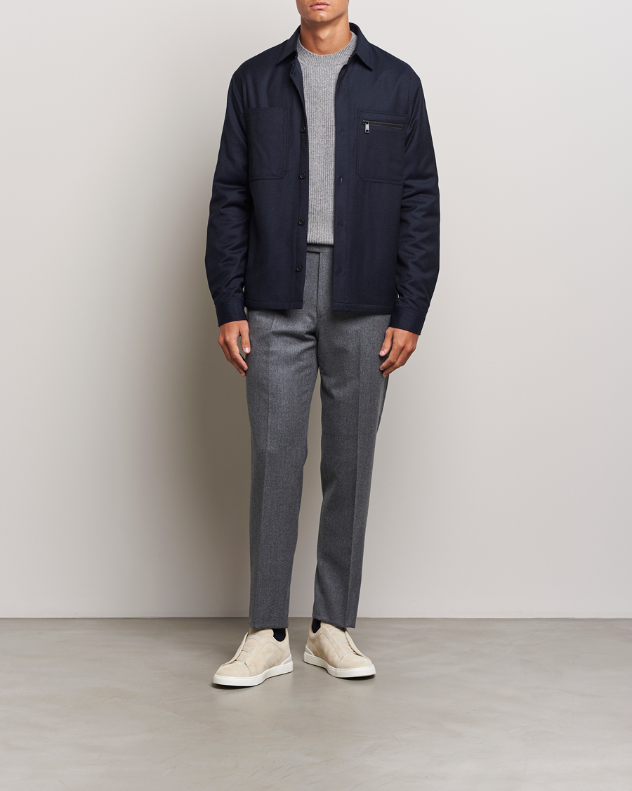 Herre | Jakker | Zegna | Techmerino Flannel Shirt Jacket Navy