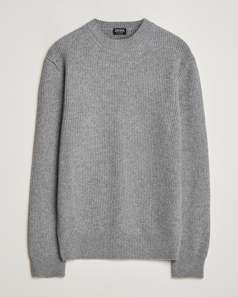 Herre | Gensere | Zegna | Oasi Cashmere Rib Crewneck Grey Melange