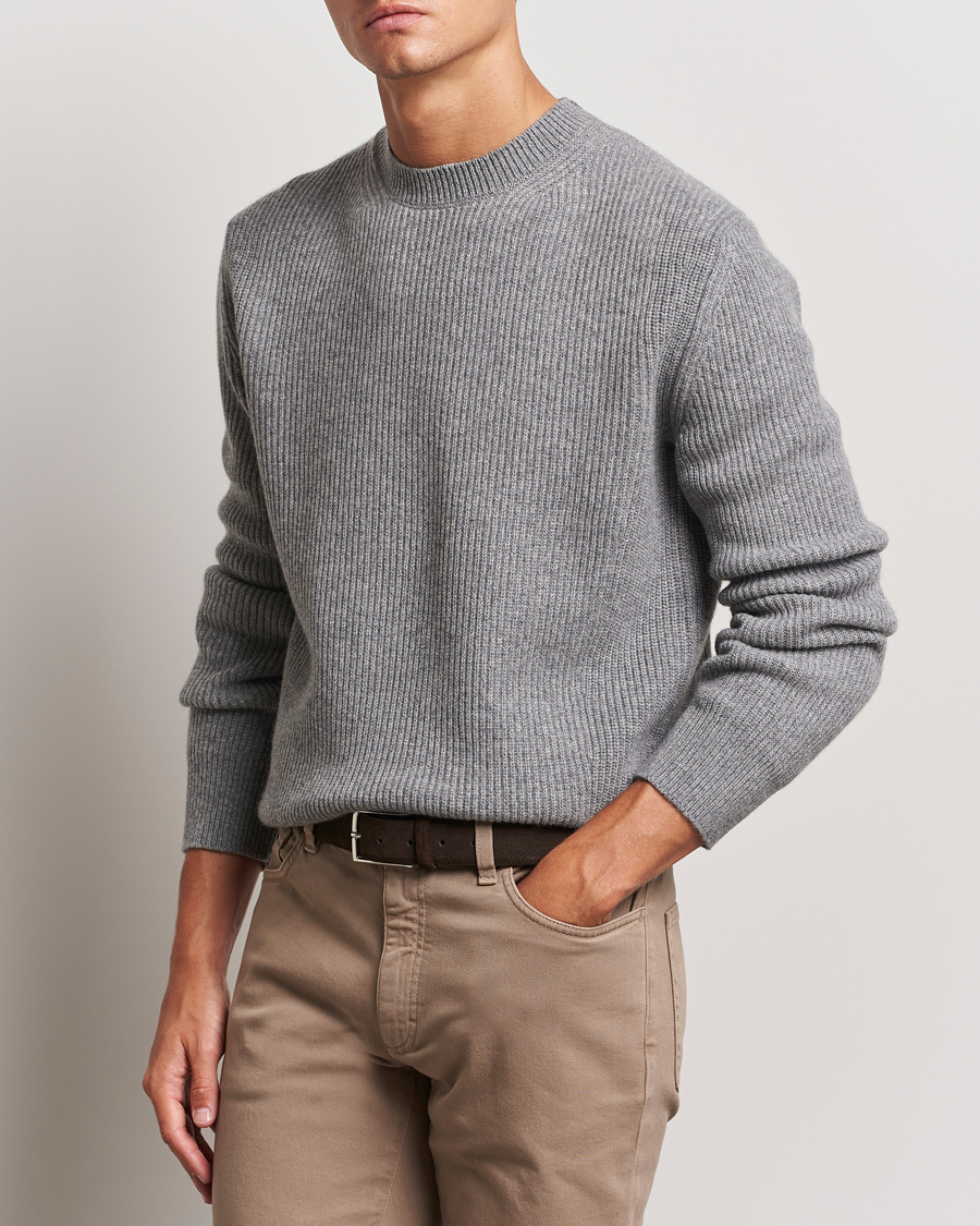 Herre | Gensere | Zegna | Oasi Cashmere Rib Crewneck Grey Melange