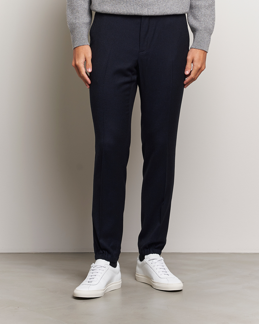 Herre | Bukser | Zegna | Techmerino Flannel Drawstring Pants Navy