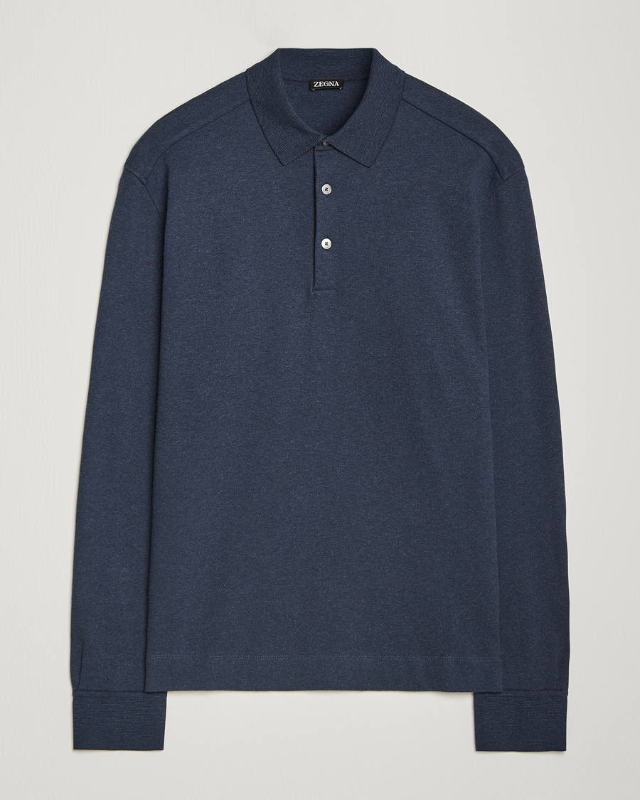 Herre | Gensere | Zegna | Soft Cotton Long Sleeve Polo Navy