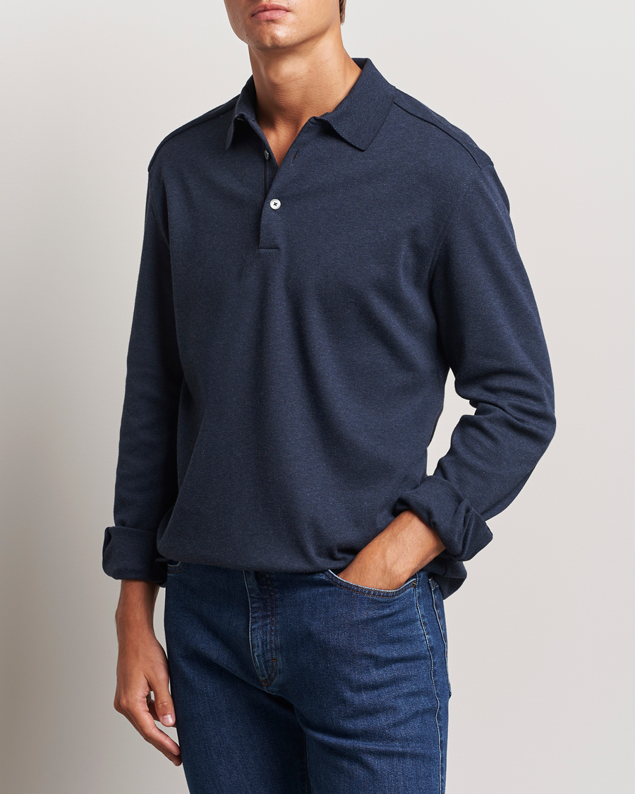 Herre | Gensere | Zegna | Soft Cotton Long Sleeve Polo Navy