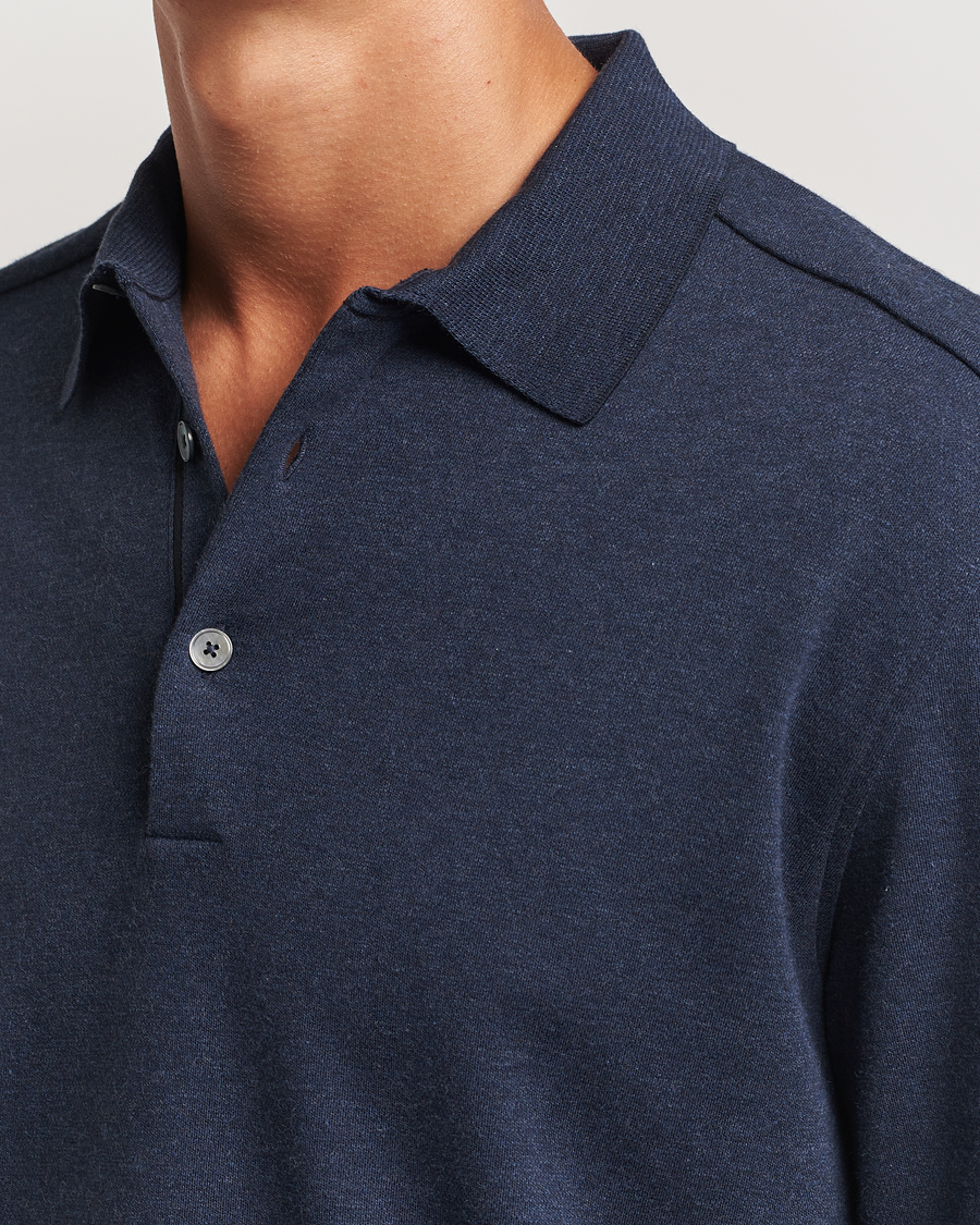 Herre | Gensere | Zegna | Soft Cotton Long Sleeve Polo Navy