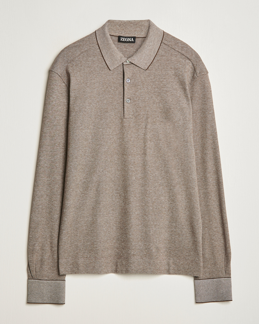 Herre | Gensere | Zegna | Soft Cotton Long Sleeve Polo Beige