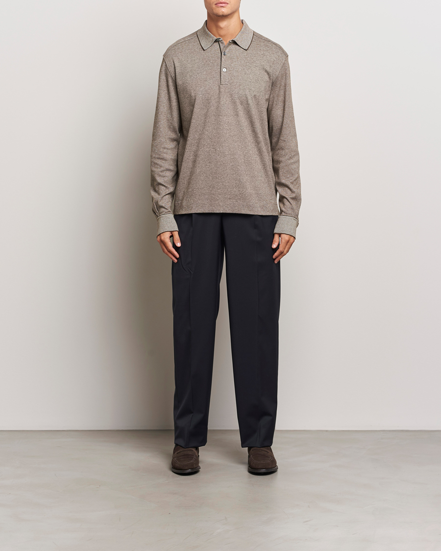 Herre | Gensere | Zegna | Soft Cotton Long Sleeve Polo Beige