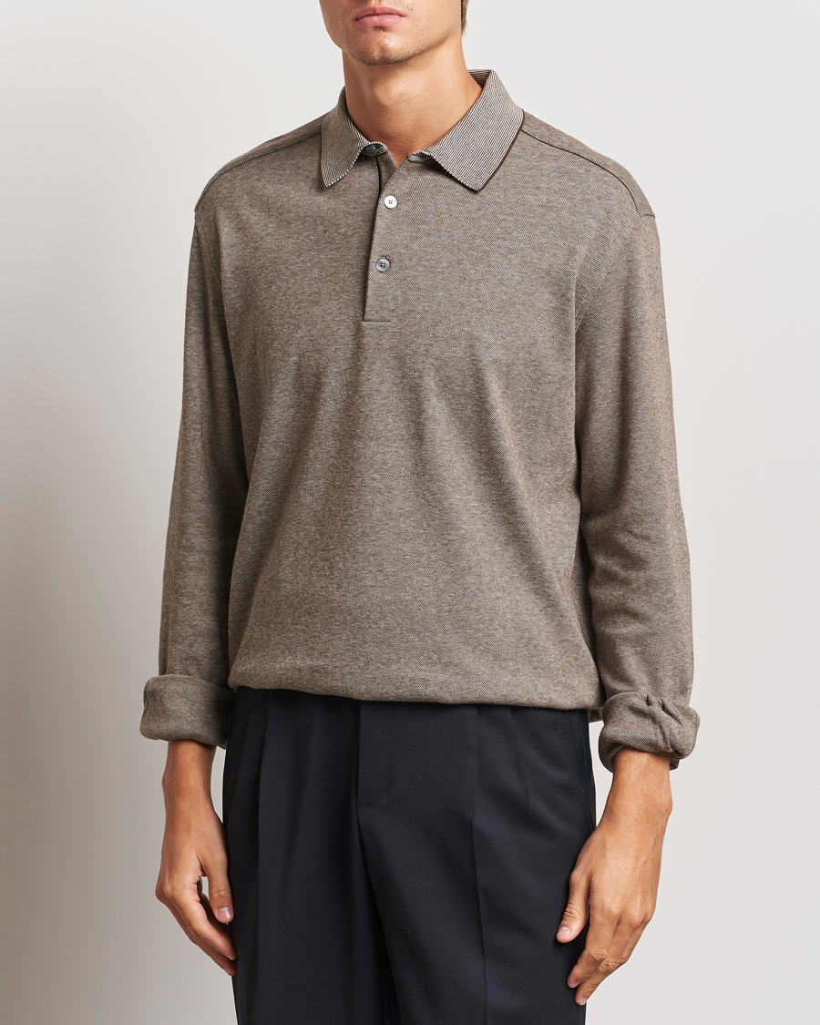Herre | Gensere | Zegna | Soft Cotton Long Sleeve Polo Beige