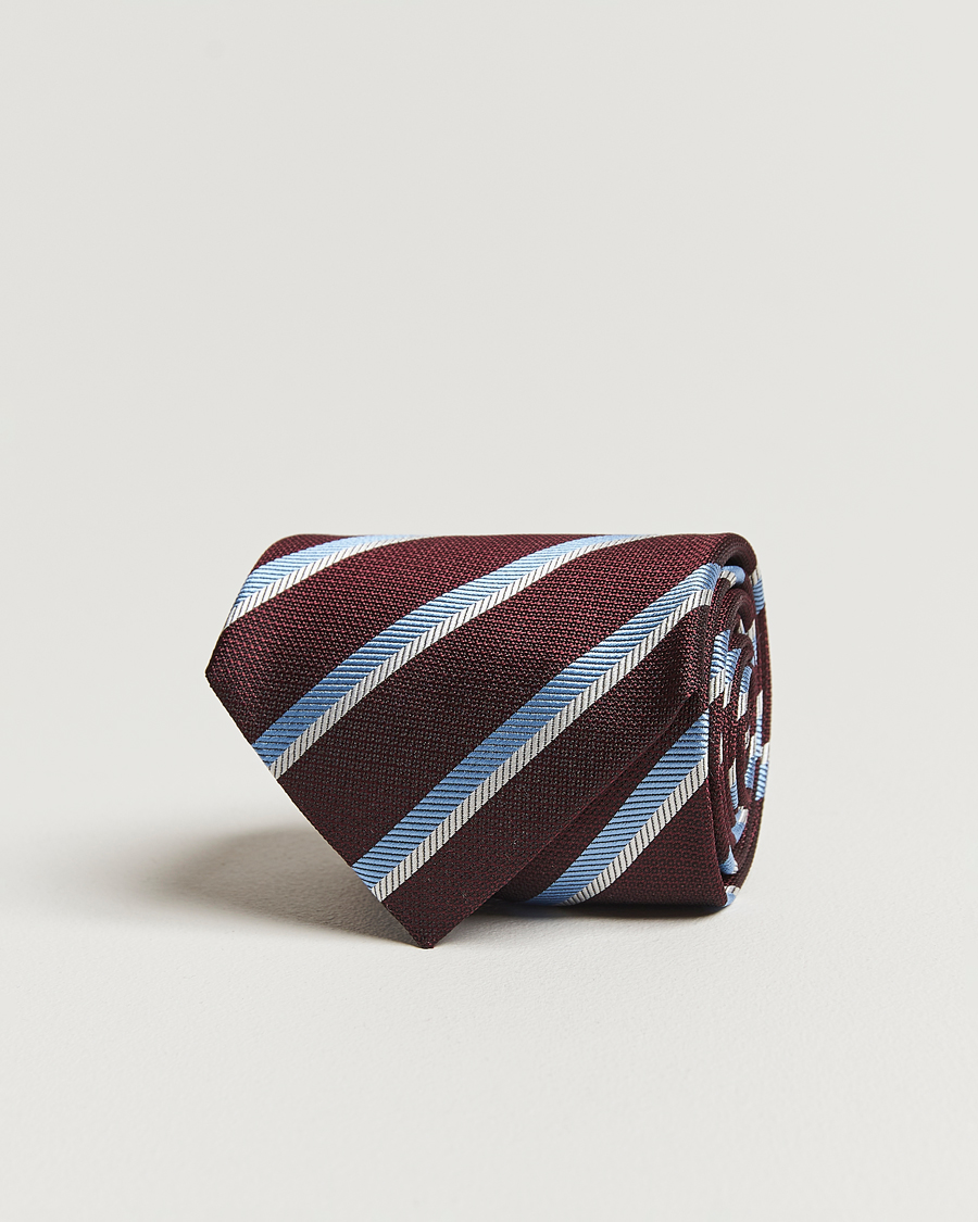 Herre | Zegna Regimental Stripe Silk Tie Burgundy | Zegna | Regimental Stripe Silk Tie Burgundy