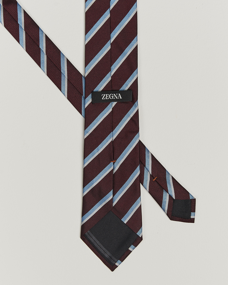 Herre | Zegna Regimental Stripe Silk Tie Burgundy | Zegna | Regimental Stripe Silk Tie Burgundy