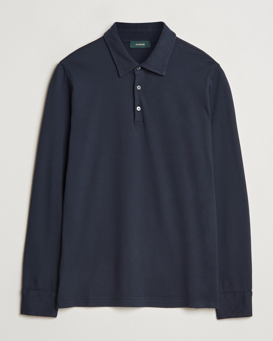 Herre | Gensere | Zanone | Heavy Jersey Long Sleeve Polo Navy