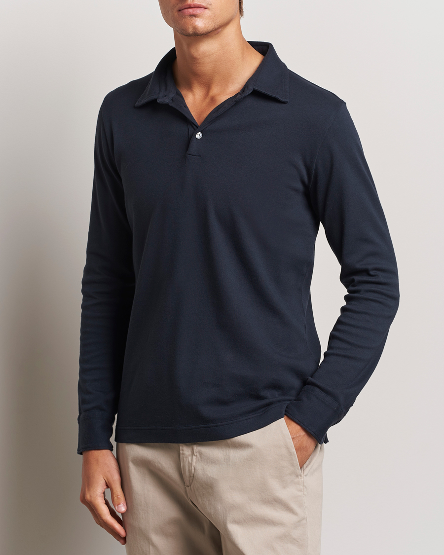 Herre | Gensere | Zanone | Heavy Jersey Long Sleeve Polo Navy