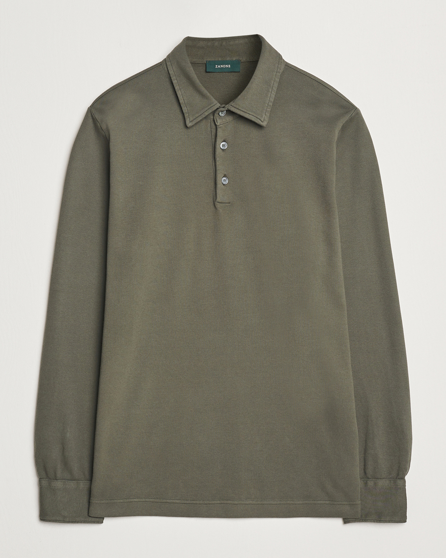 Herre | Gensere | Zanone | Heavy Jersey Long Sleeve Polo Olive