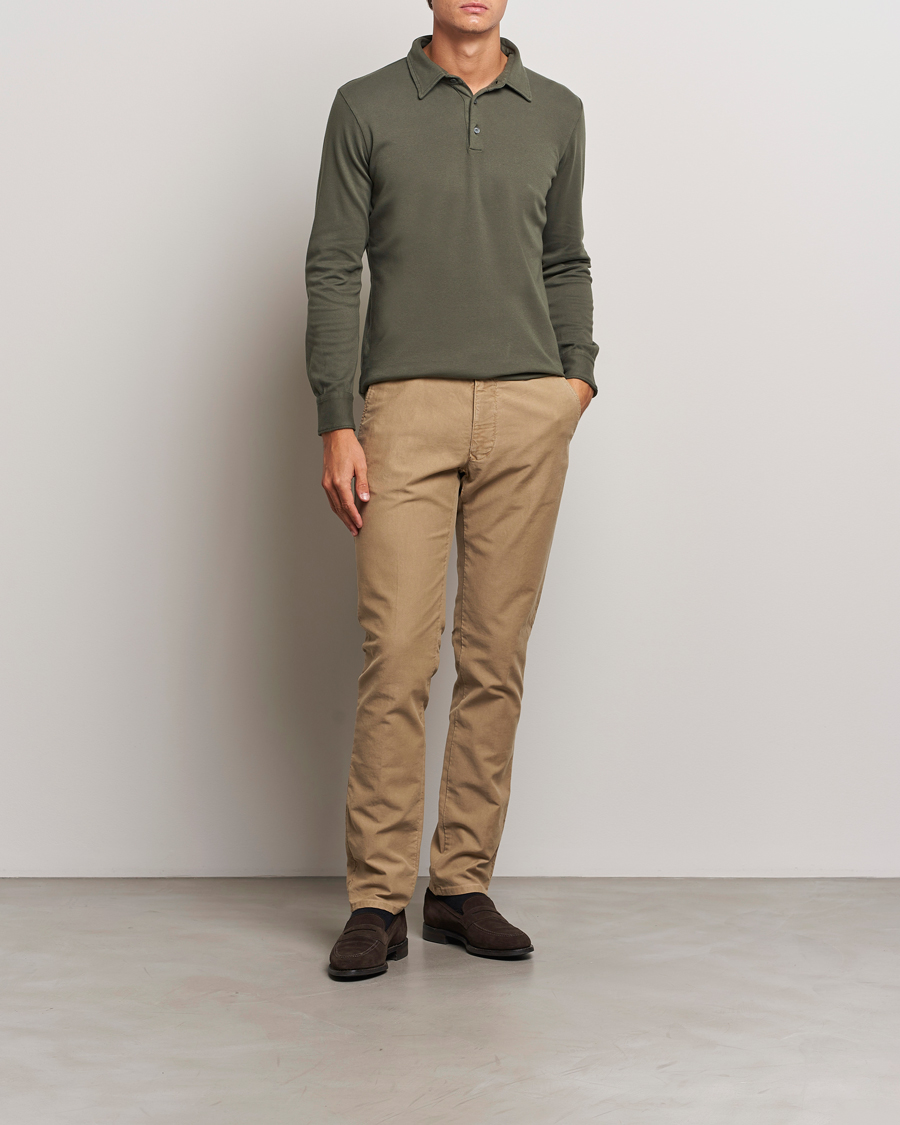 Herre | Gensere | Zanone | Heavy Jersey Long Sleeve Polo Olive