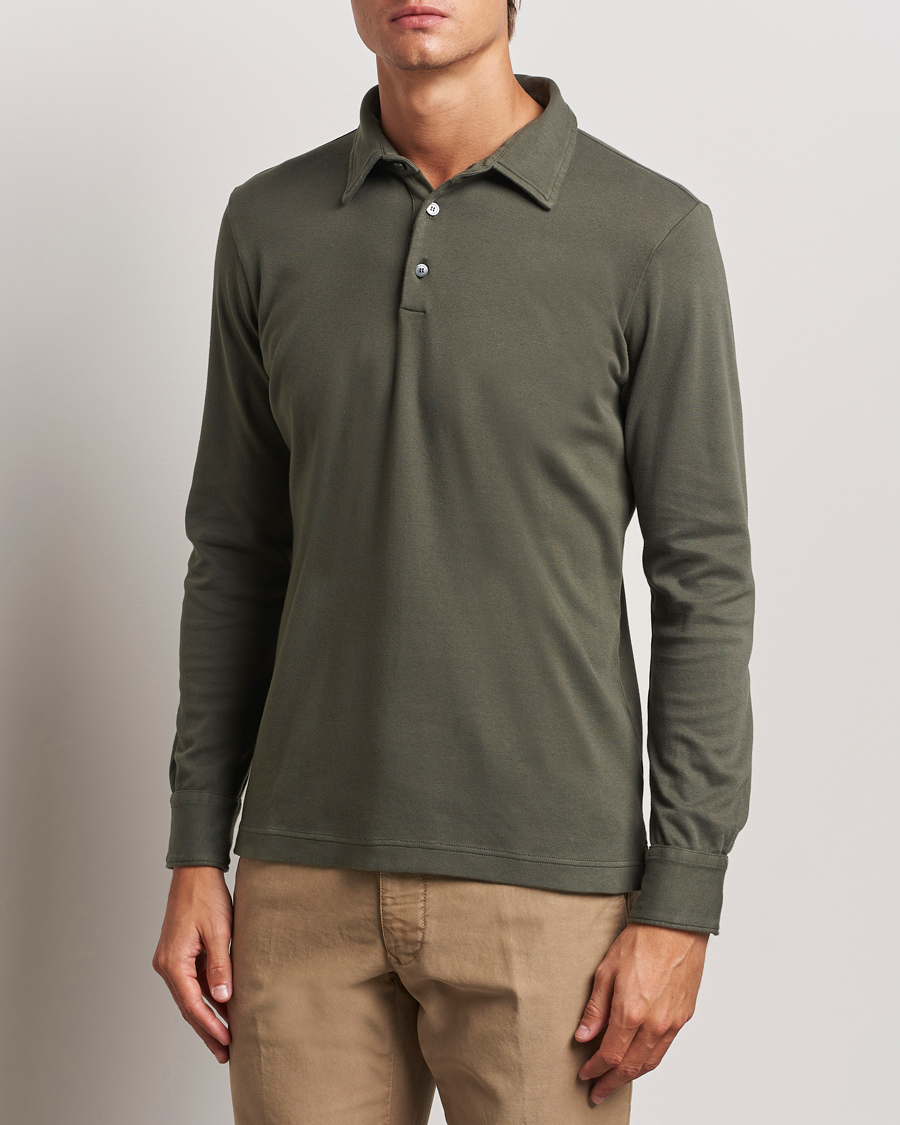 Herre | Gensere | Zanone | Heavy Jersey Long Sleeve Polo Olive