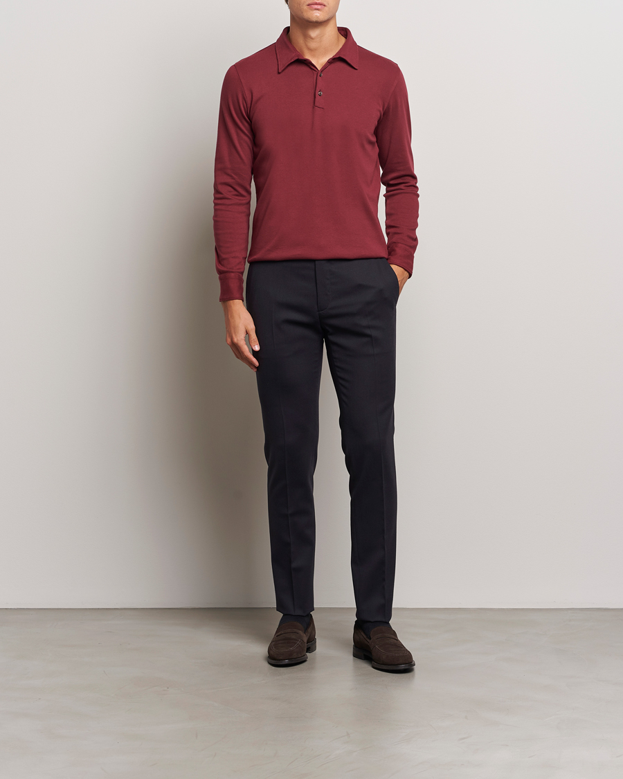 Herre | Gensere | Zanone | Heavy Jersey Long Sleeve Polo Bordeaux