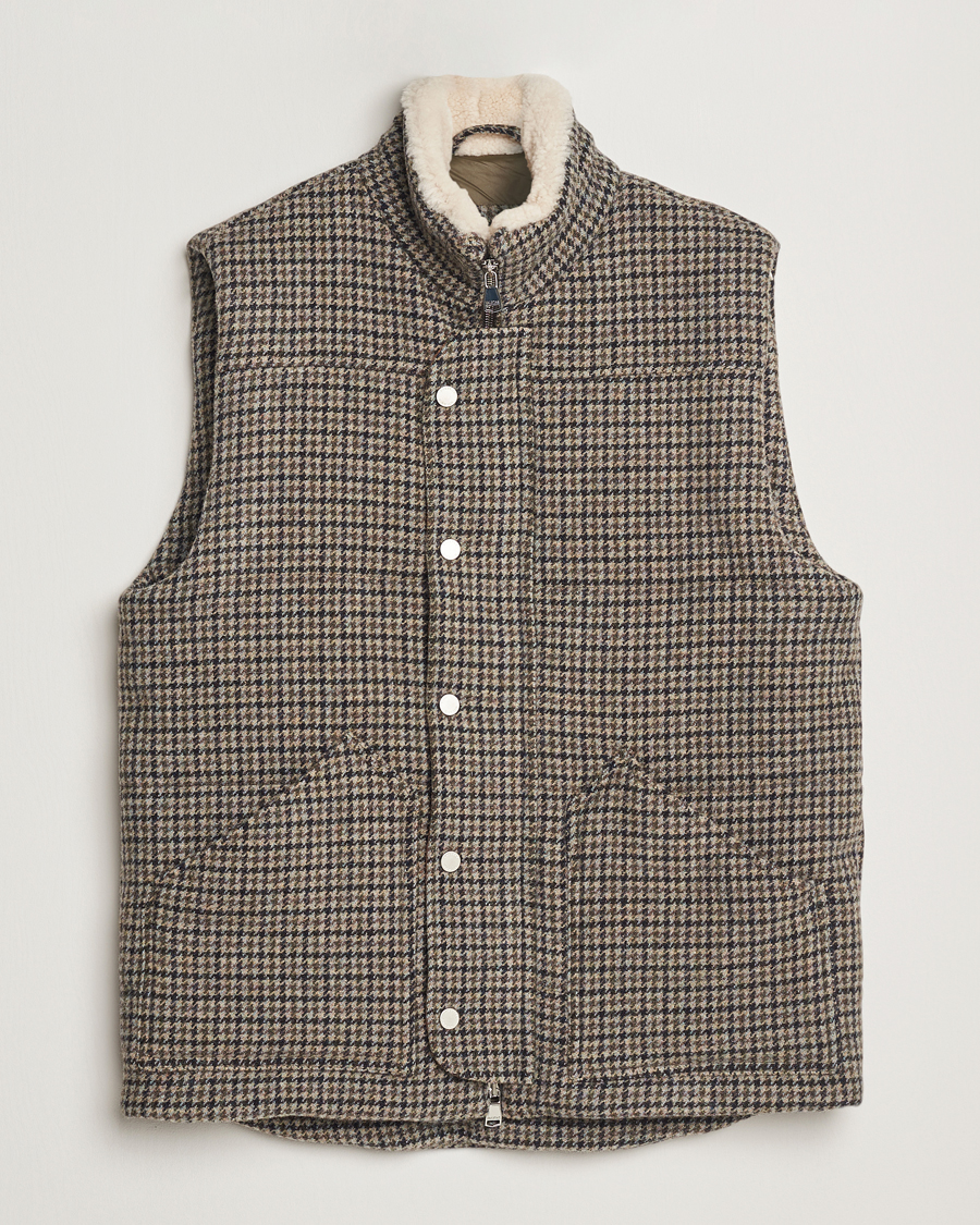 Herre | Jakker | Valstar | Shearling Collar Down Vest Grey Houndstooth