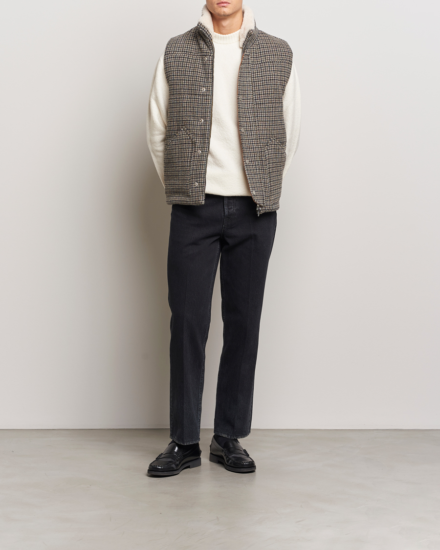 Herre | Jakker | Valstar | Shearling Collar Down Vest Grey Houndstooth