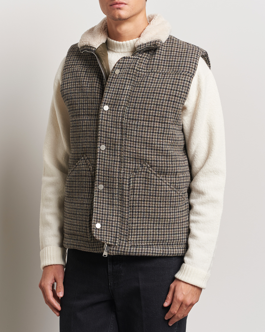 Herre | Jakker | Valstar | Shearling Collar Down Vest Grey Houndstooth