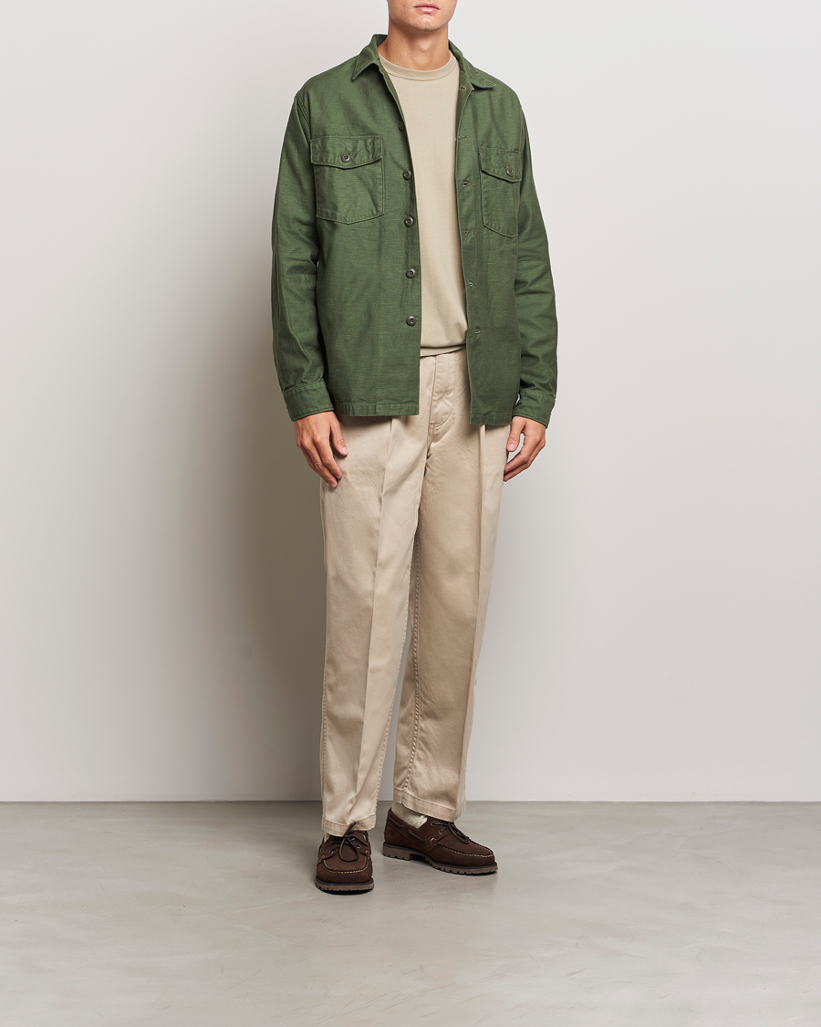 Herre | Bukser | orSlow | Two Tuck Wide Trousers Khaki