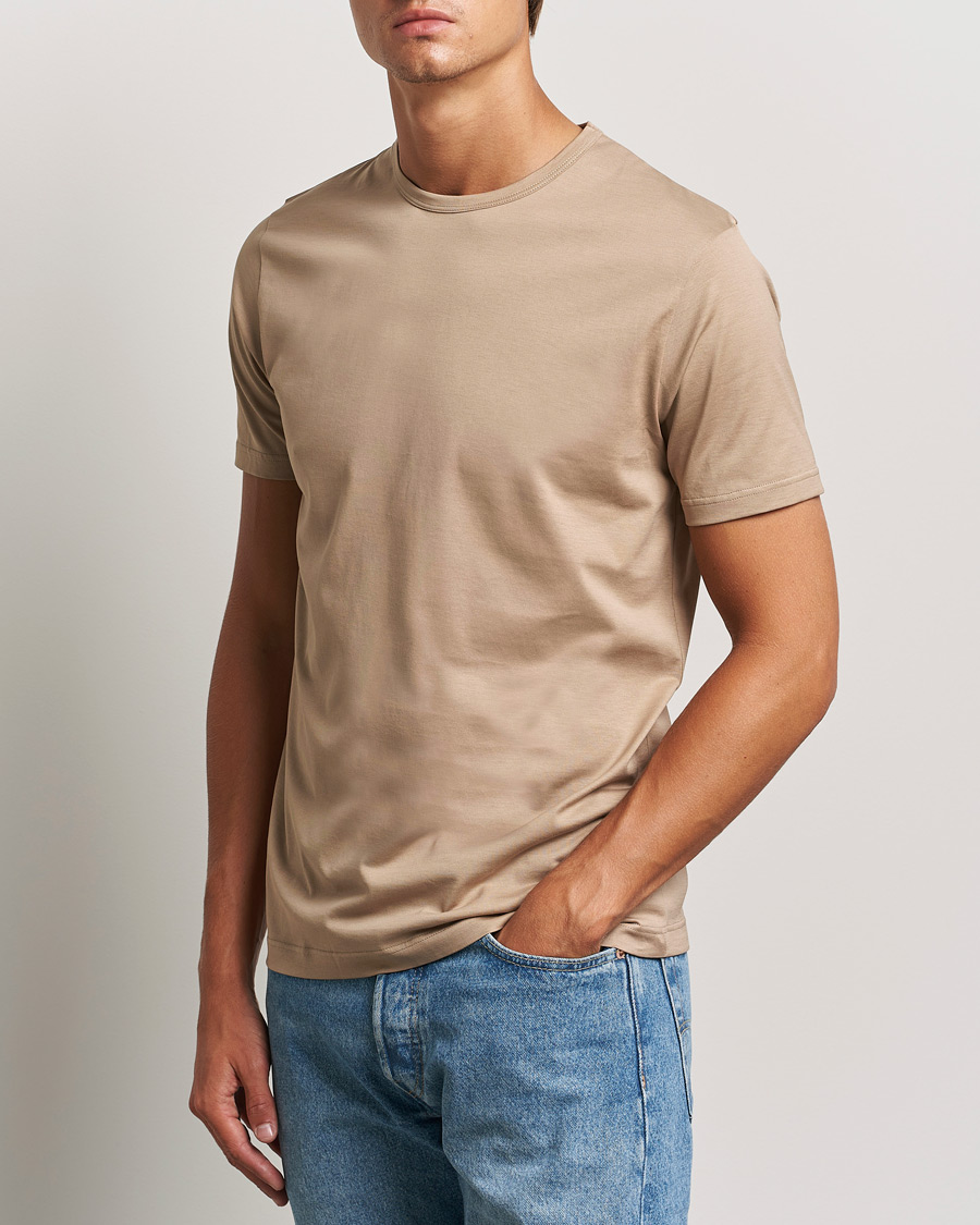 Herre | T-Shirts | Sunspel | Crew Neck Q82 Cotton T-Shirt Sandstone