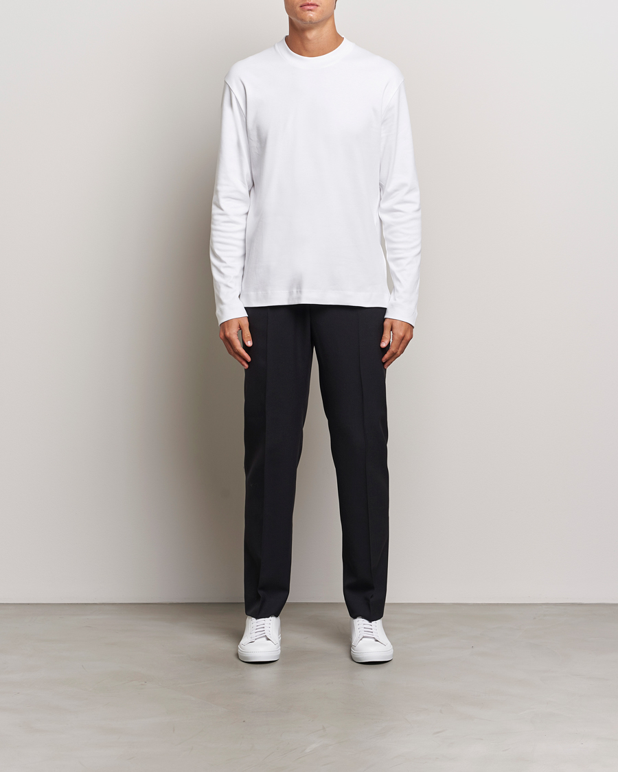 Herre | T-Shirts | Sunspel | Heavyweight Mock Neck Long Sleeve T-Shirt White