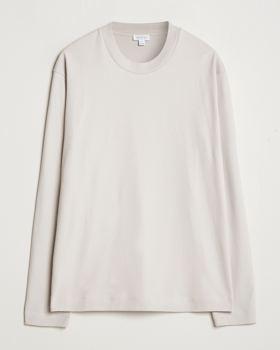 Herre | T-Shirts | Sunspel | Heavyweight Mock Neck Long Sleeve T-Shirt Putty