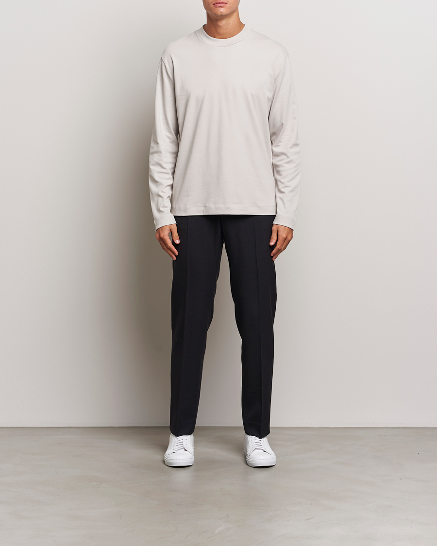 Herre | T-Shirts | Sunspel | Heavyweight Mock Neck Long Sleeve T-Shirt Putty