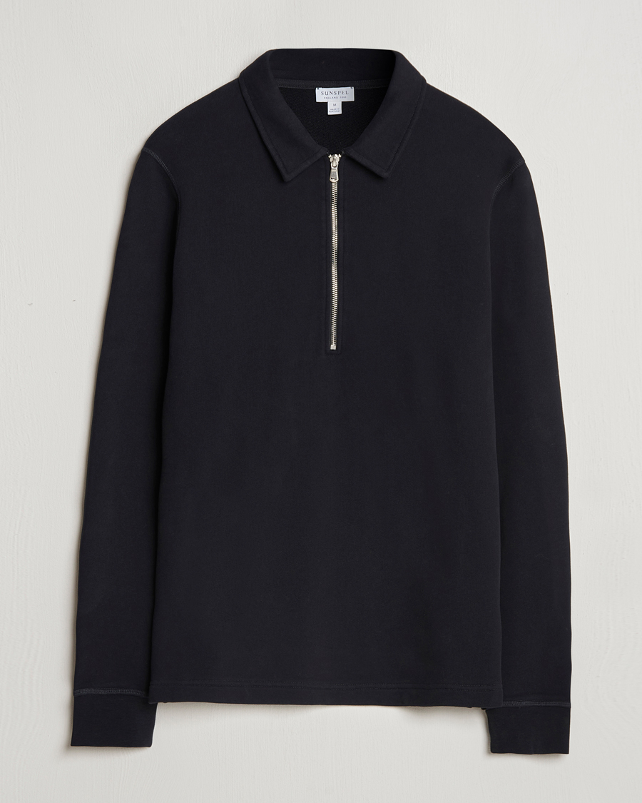 Herre | Gensere | Sunspel | Zip Loopback Sweatshirt Polo Black