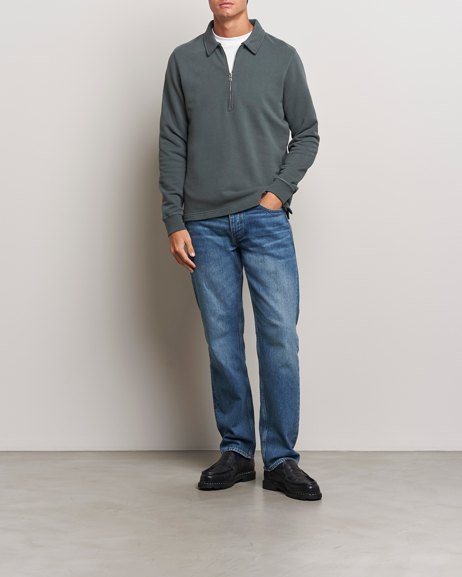 Herre | Gensere | Sunspel | Zip Loopback Sweatshirt Polo Drill Green