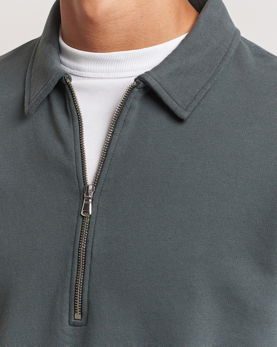 Herre | Gensere | Sunspel | Zip Loopback Sweatshirt Polo Drill Green