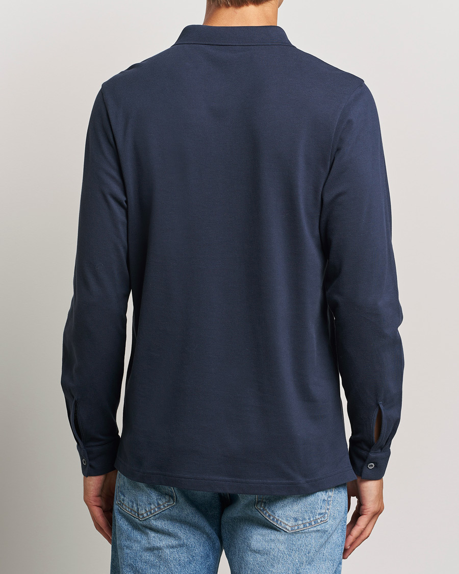 Herre | Pikéer | Sunspel | Supima Cotton Long Sleeve Pique Polo Navy