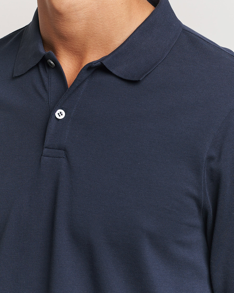 Herre | Pikéer | Sunspel | Supima Cotton Long Sleeve Pique Polo Navy