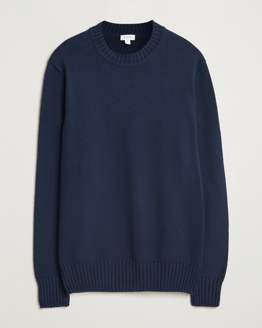 Herre | Gensere | Sunspel | Mid Weight Cotton Crew Ligh Navy