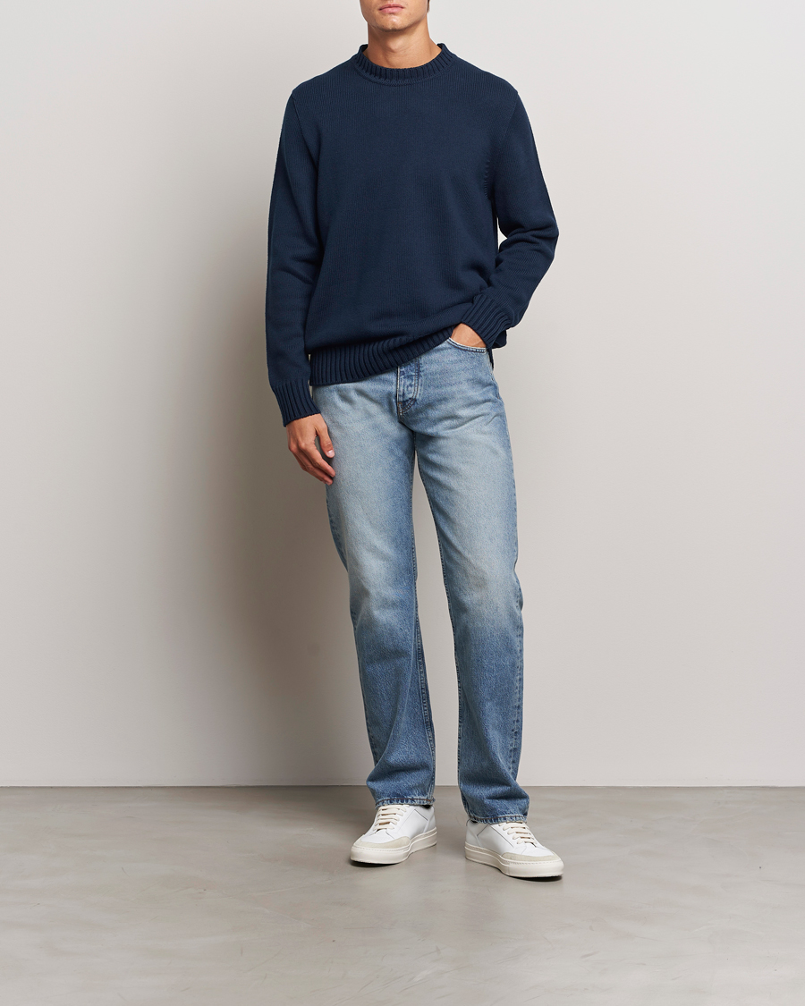 Herre | Gensere | Sunspel | Mid Weight Cotton Crew Ligh Navy