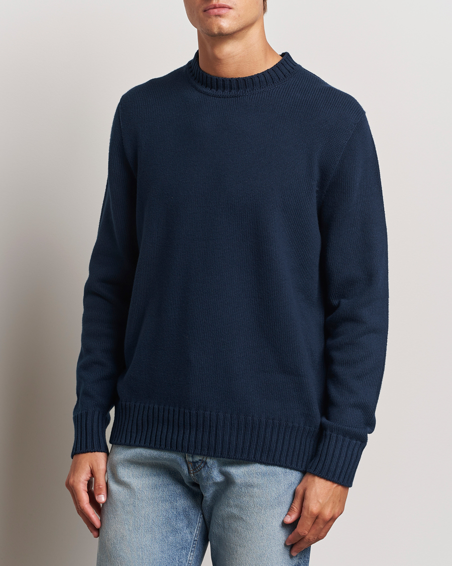 Herre | Gensere | Sunspel | Mid Weight Cotton Crew Ligh Navy