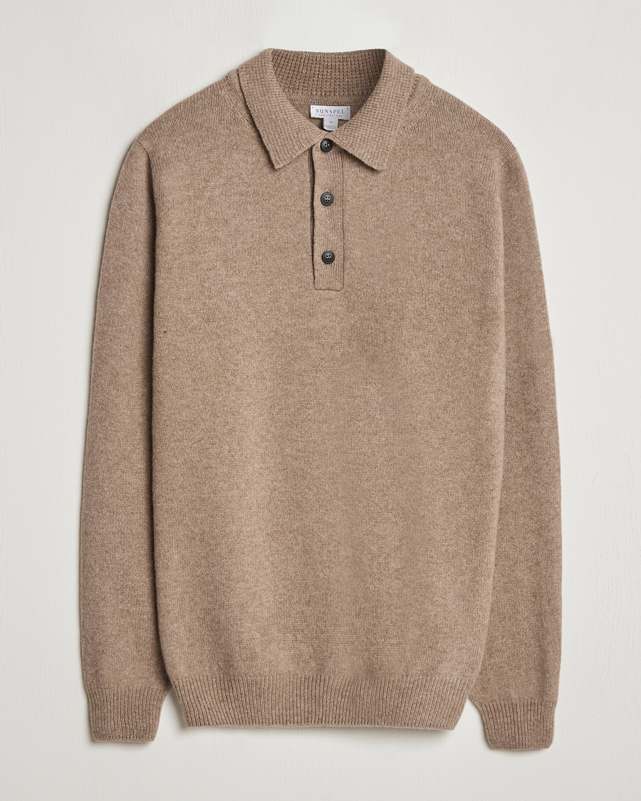 Herre | Gensere | Sunspel | Lambswool Poloshirt Sandstone