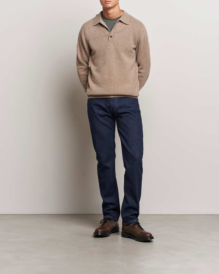 Herre | Gensere | Sunspel | Lambswool Poloshirt Sandstone