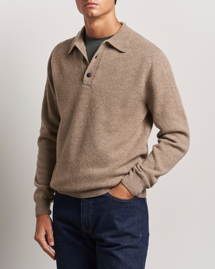 Herre | Gensere | Sunspel | Lambswool Poloshirt Sandstone