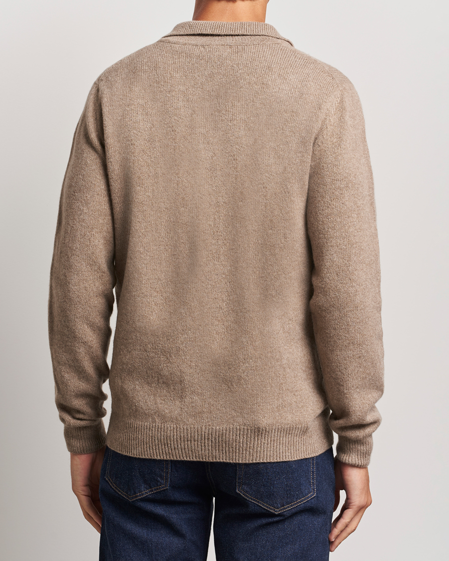 Herre | Gensere | Sunspel | Lambswool Poloshirt Sandstone