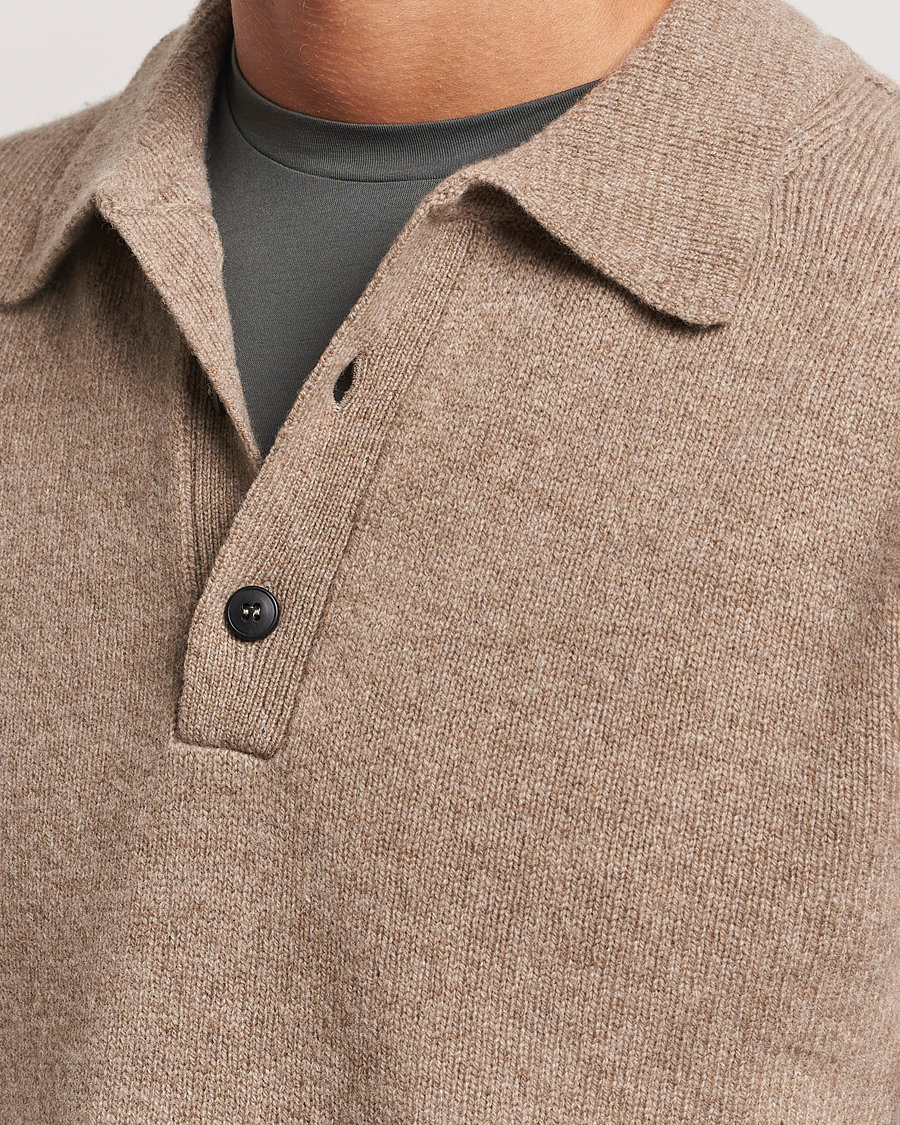 Herre | Gensere | Sunspel | Lambswool Poloshirt Sandstone