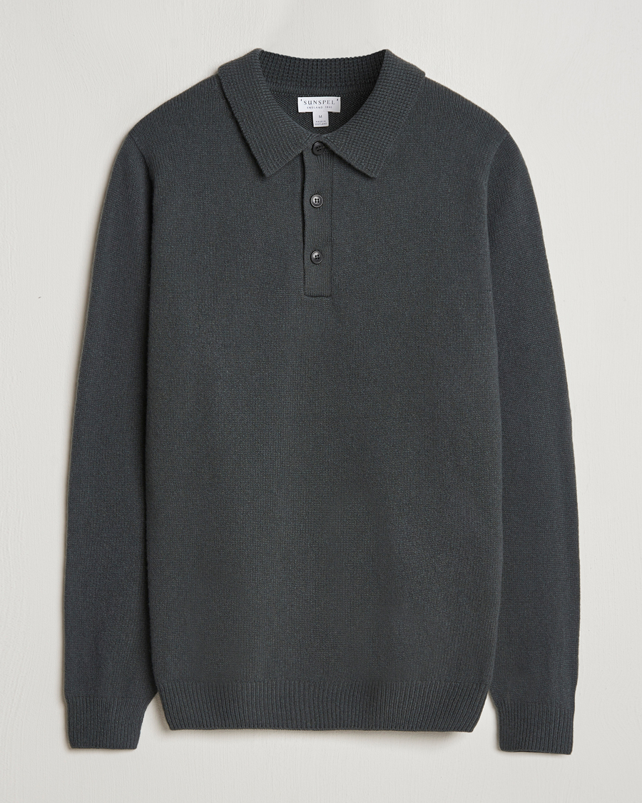 Herre | Gensere | Sunspel | Lambswool Poloshirt Drill Green