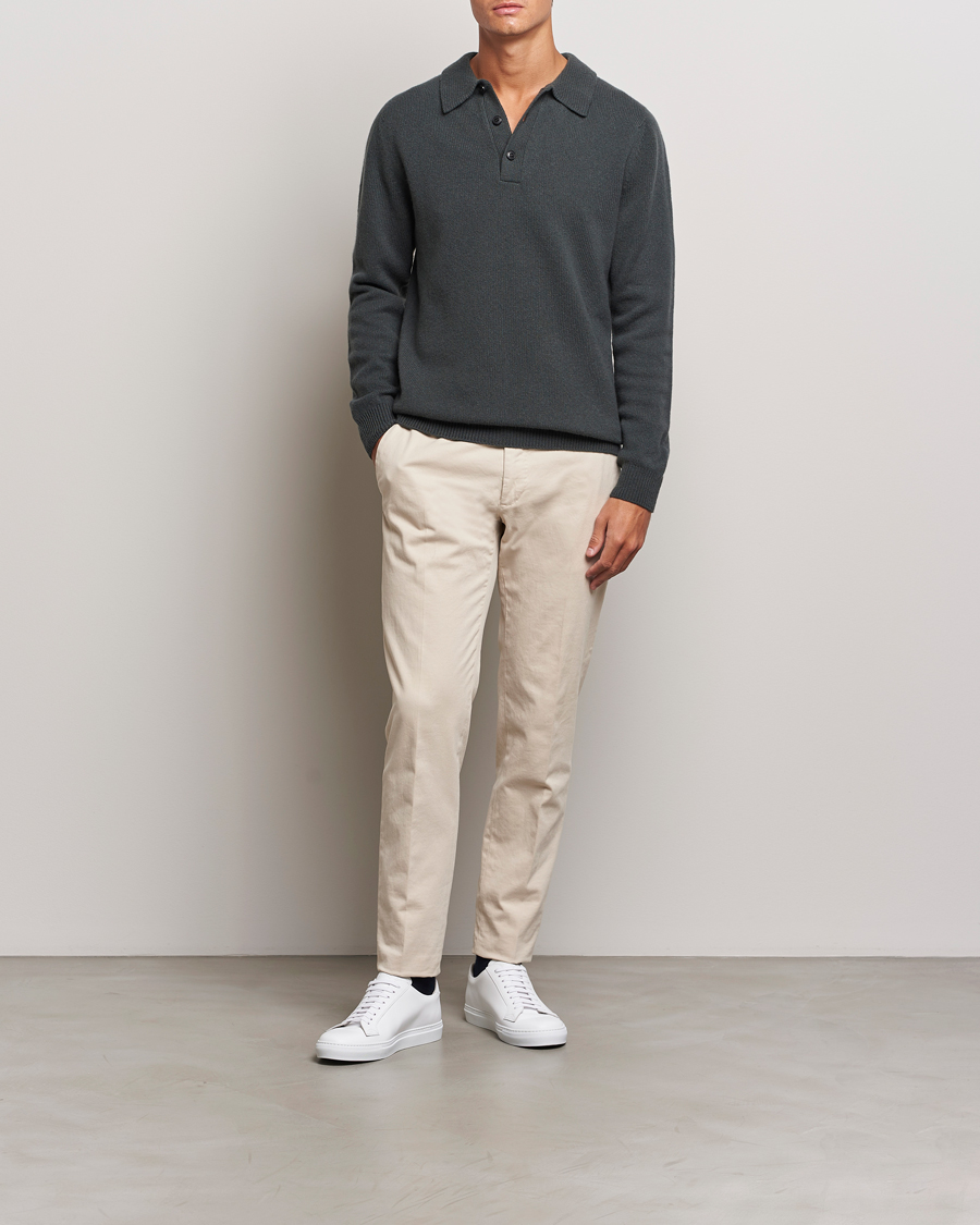 Herre | Gensere | Sunspel | Lambswool Poloshirt Drill Green