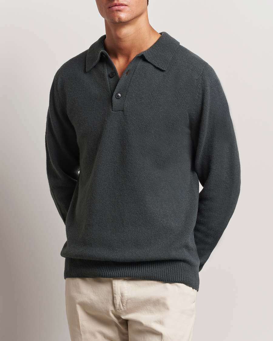 Herre | Gensere | Sunspel | Lambswool Poloshirt Drill Green