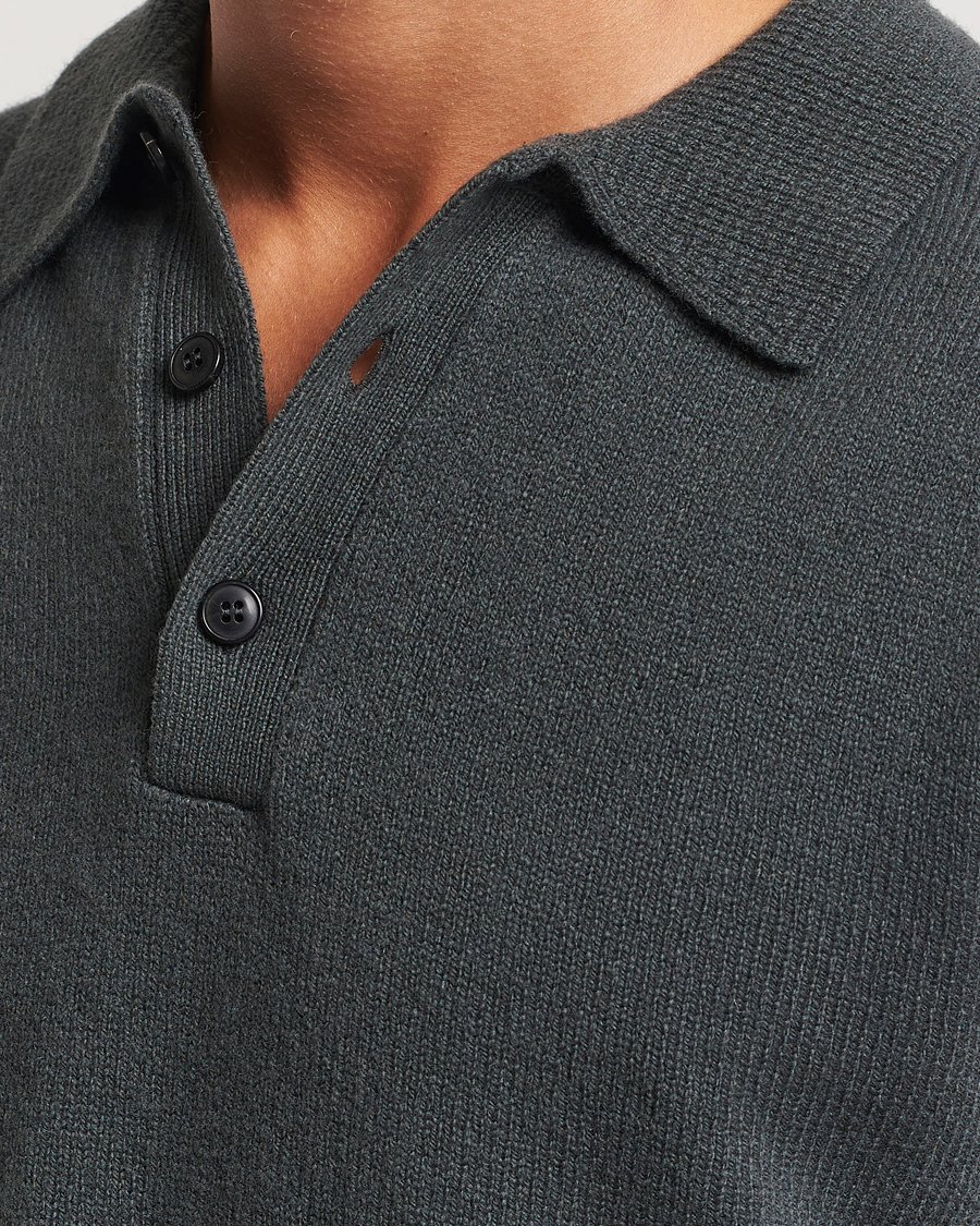 Herre | Gensere | Sunspel | Lambswool Poloshirt Drill Green