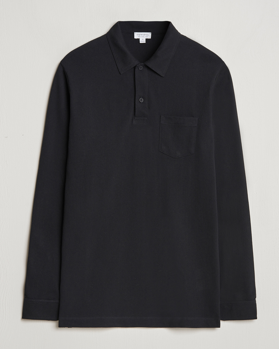 Herre | Gensere | Sunspel | Riviera Long Sleeve Polo Black